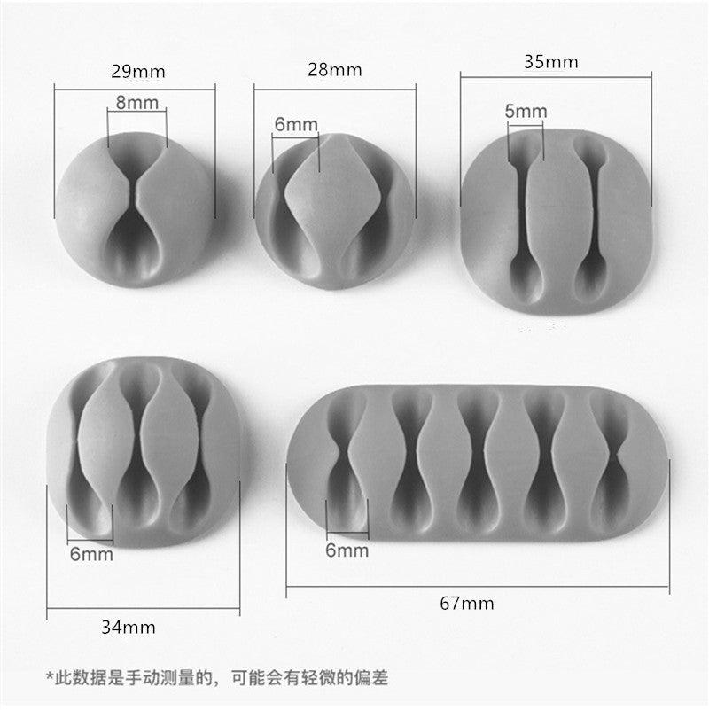 Silicone self adhesive desk cable organizer holding charging cables